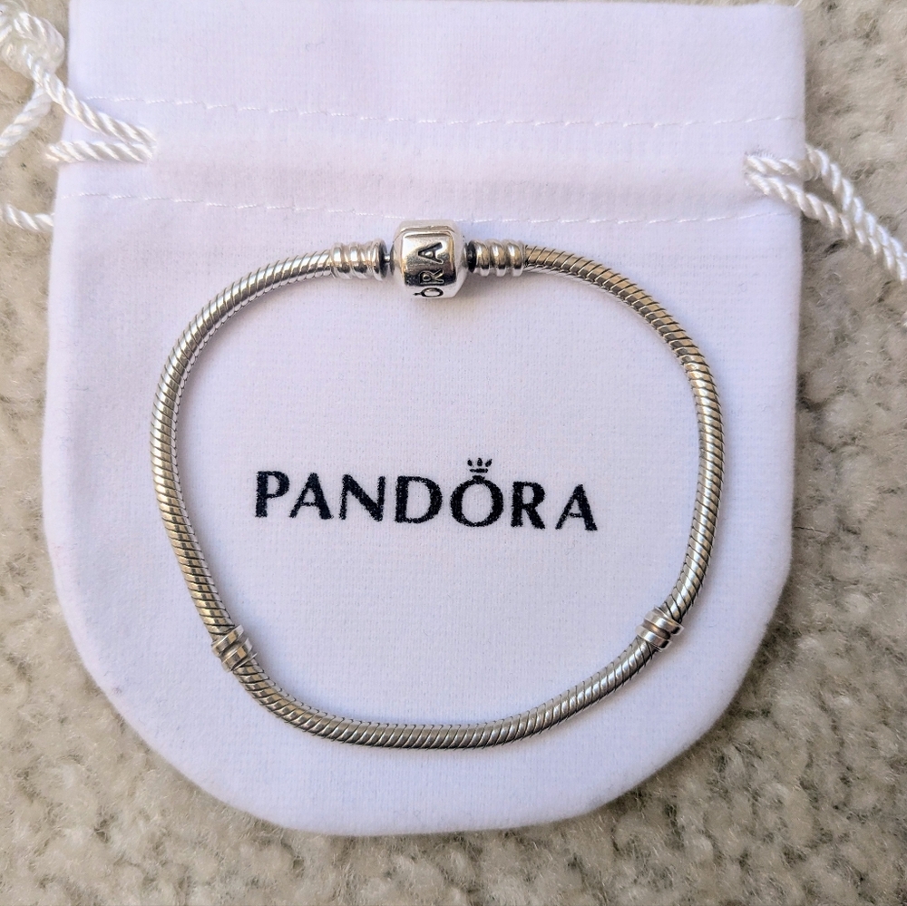 Pandora Moments Barrel Clasp Snake Chain Bracelet 7.5" Sterling Silver